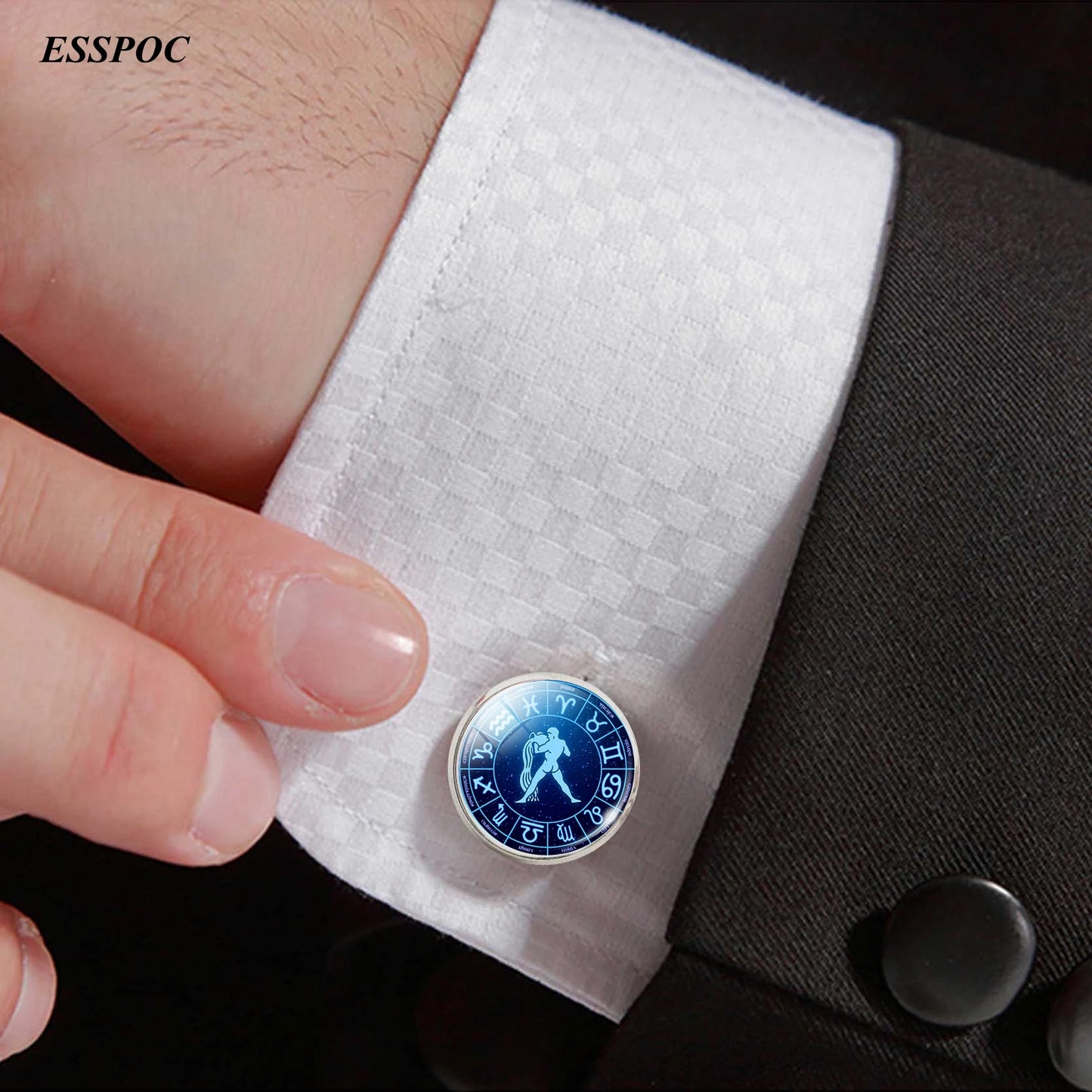 12 Zodiac Signs Glass Cabochon Cufflinks Metal Constellations Cuff Link for Men Shirt Accessories Valentines Day