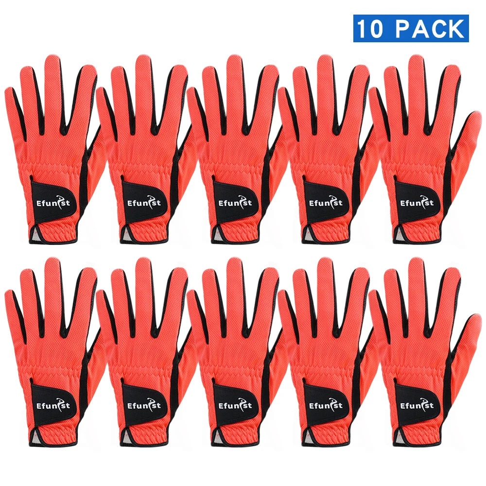 10 Pcs Efunist Golf Glove Men Left Hand Breathable Green 3D Performance Mesh Non-Slip Micro Fiber Golf Gloves