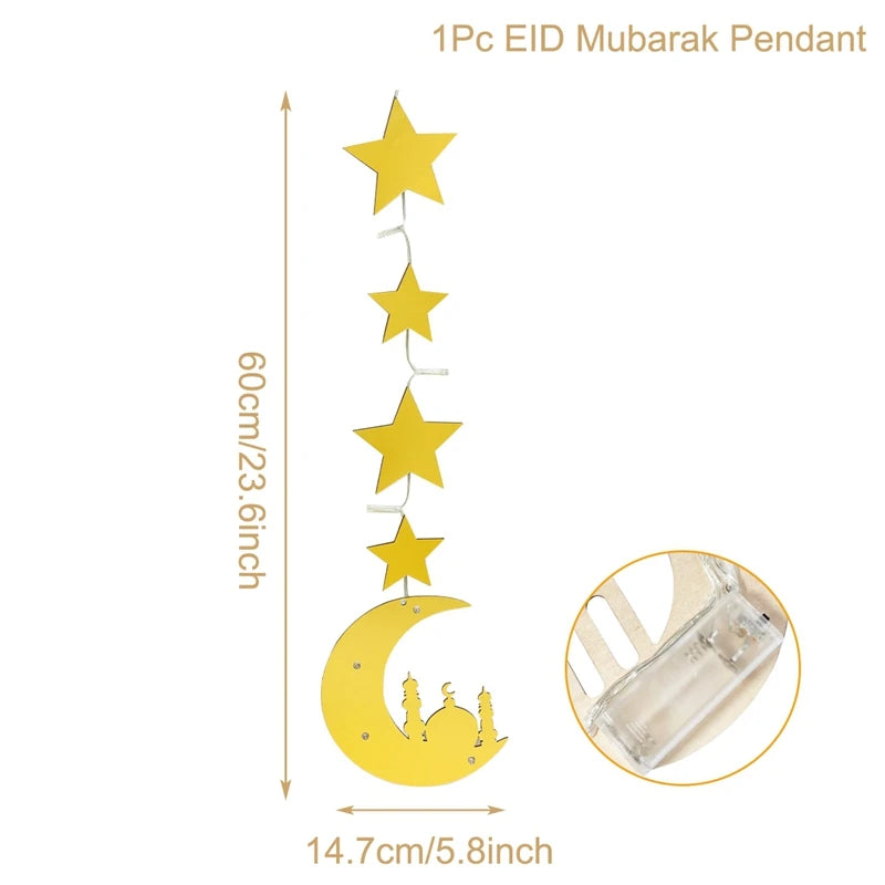 Eid Mubarak Moon Star Light Decor Islam Ramadan Decorations for Home 2024 Islamic Muslim Party Ramadan Kareem Eid Al-Adha