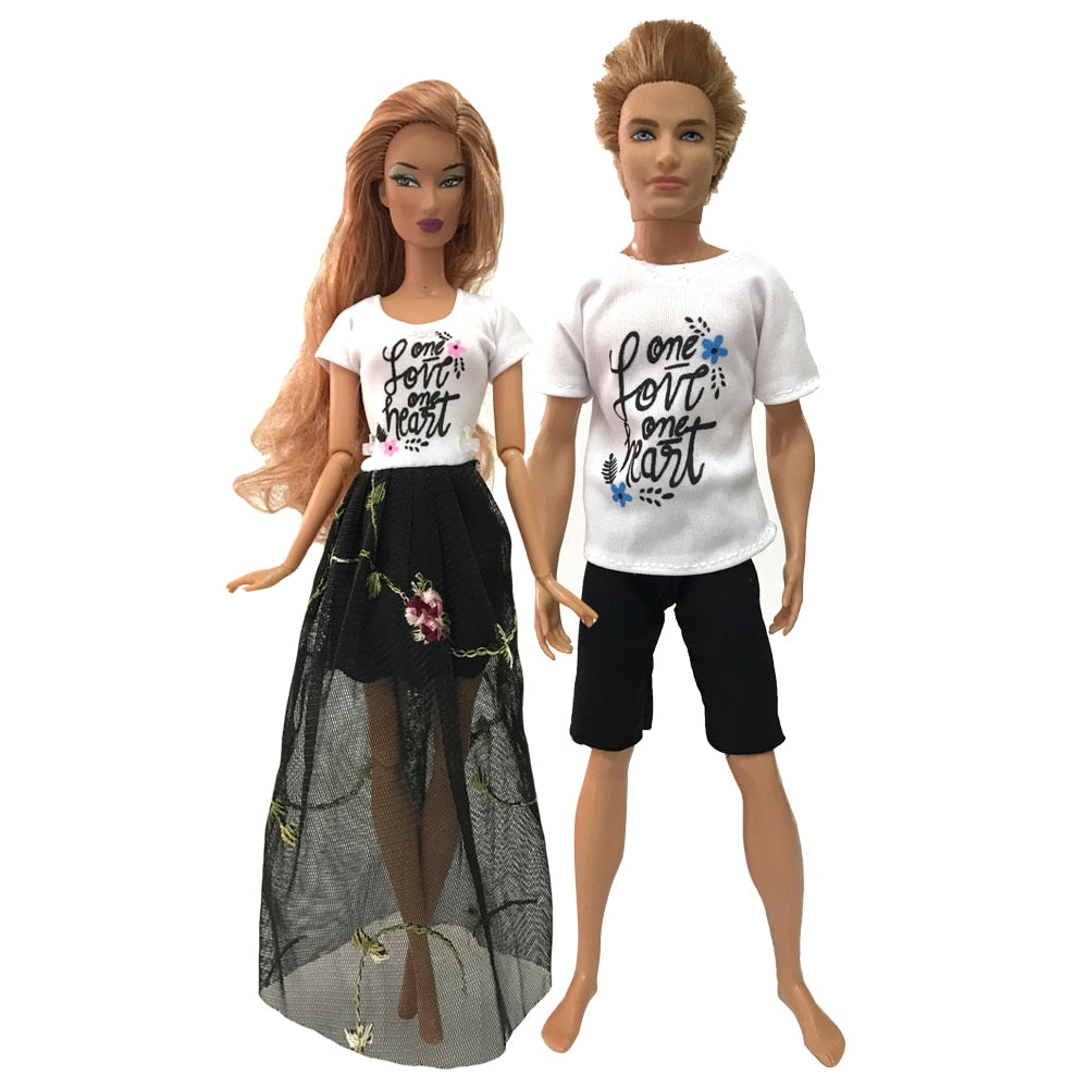 NK Mix 2 Pcs /Set Daily Wear Casual Couple Doll Dress for Barbie Doll Accessories Boy Girl Clothes Toy for Ken Doll 2GK JJ
