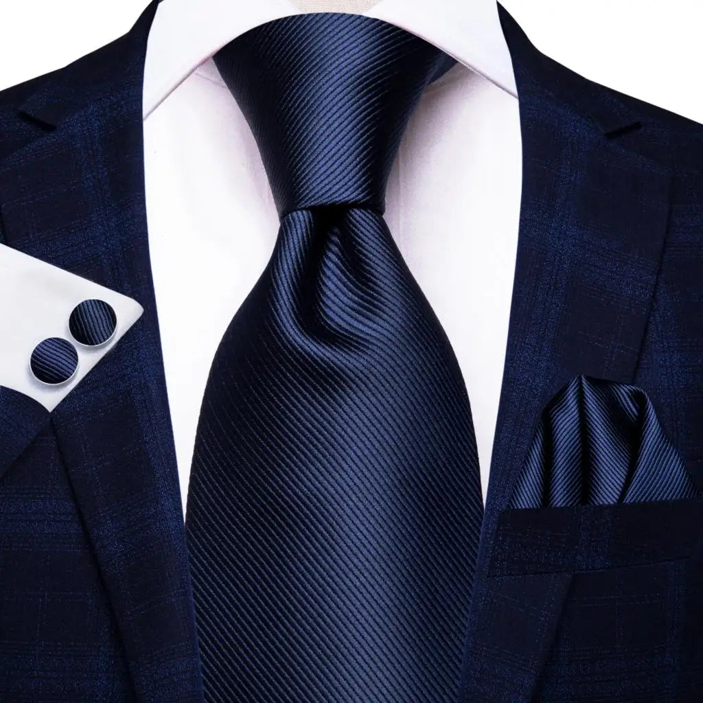 Business Tie for Men Silk Blue Tie Dots Necktie Set Plaid Cufflinks for Wedding Business Tie 150cm Hi-Tie SN-3529