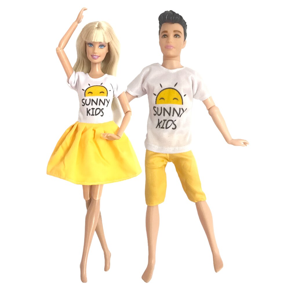 NK Mix 2 Pcs /Set Daily Wear Casual Couple Doll Dress for Barbie Doll Accessories Boy Girl Clothes Toy for Ken Doll 2GK JJ