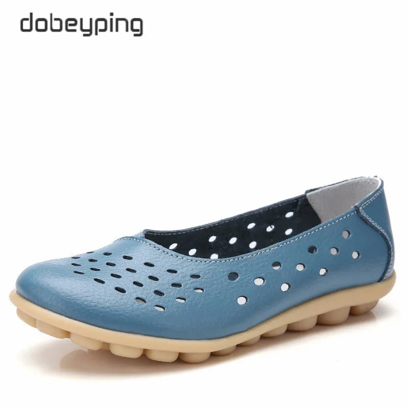 Dobeyping Leather Women Flats New Cut-Outs Summer Shoes Woman Hollow Women's Loafers Female Solid Shoe Large Size 35-44