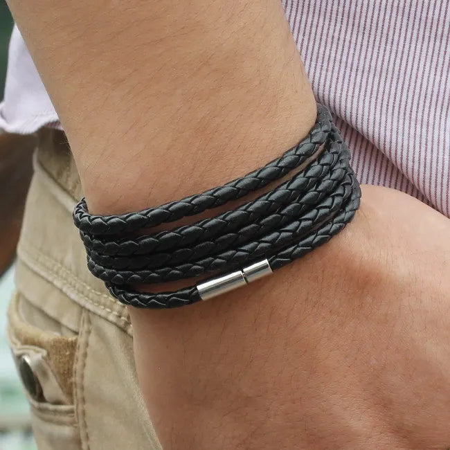 TYO Fashion 5 Layer Leather Bracelets & Charm Bangle Handmade Round Rope Turn Buckle Bracelet for Women Men Low Price