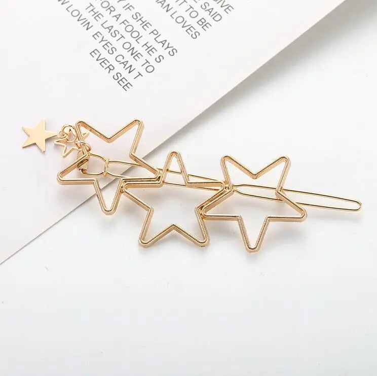 Metal Leaf Hair Clip Barrettes Hairpin Barrette Hair Claws Women Girls Trend Charm Moon Round Triangle