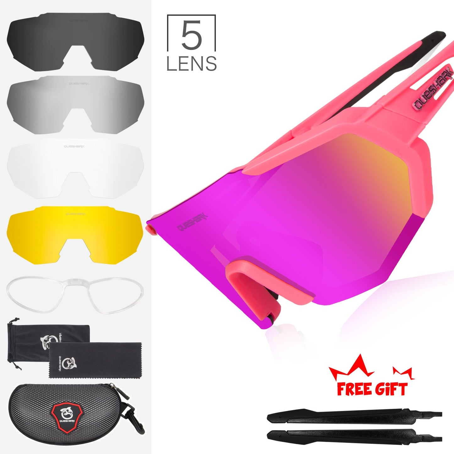 QUESHARK Women Men Polarized Cycling Sunglasses 5 Lens/Set Sports MTB Bicycle Eyewear Riding Road Bike Glasses Goggles QE42