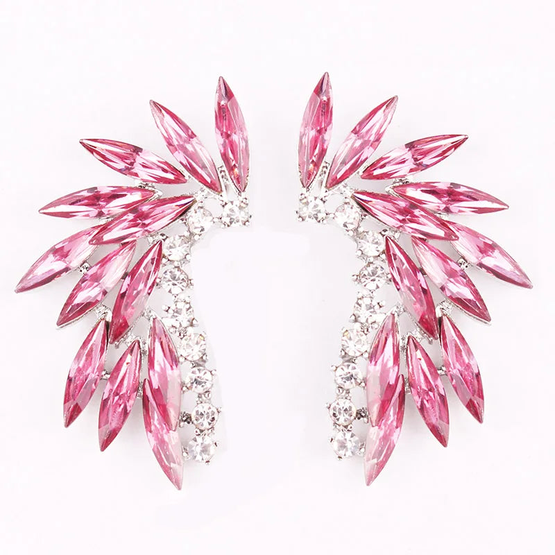 LUBOV Shining Rhinestone Wings Stud Earrings Acrylic Crystal Stone Women Piercing Earrings Trendy Wedding Jewelry Christmas