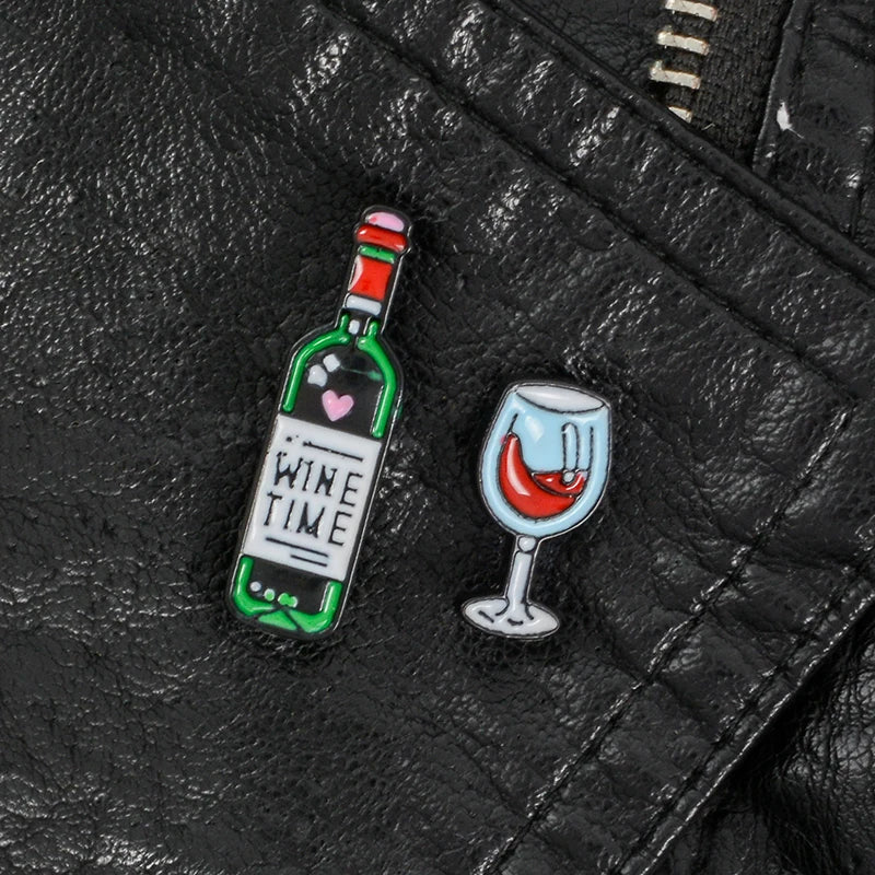 Wine Time Mini Cute Wine and Wine Glasses Couple Pins Red Wine Bottle Cup Brooches Enamel Pin Badge for Lovers Best Friend Pins