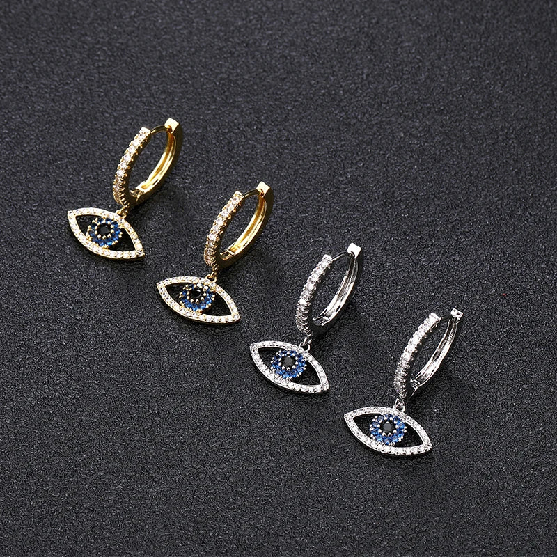 SIPENGJEL Fashion Blue Crystal Turkey Evil Eye Dangle Earrings for Women Gold Plated Cute Unique Earrings Trendy Jewelry 2023