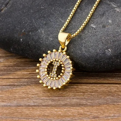 Nidin Women Girls Initial Letter Necklace 26 Letters Charm Family Name Pendant Copper Zircon Jewelry
