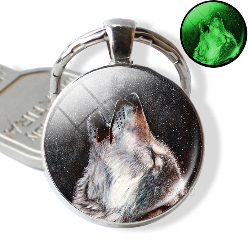 Glow in the Dark Wolf Key Chain Key Rings Holder Luminous Wolf Head Keychain Men Jewelry