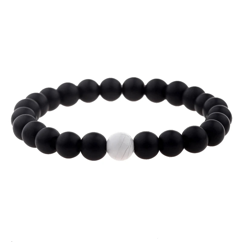 Couples Distance Bracelet Natural Wood Stone White and Black Yin Yang Beaded Bracelets for Men Women Best Friend Valentine's Day