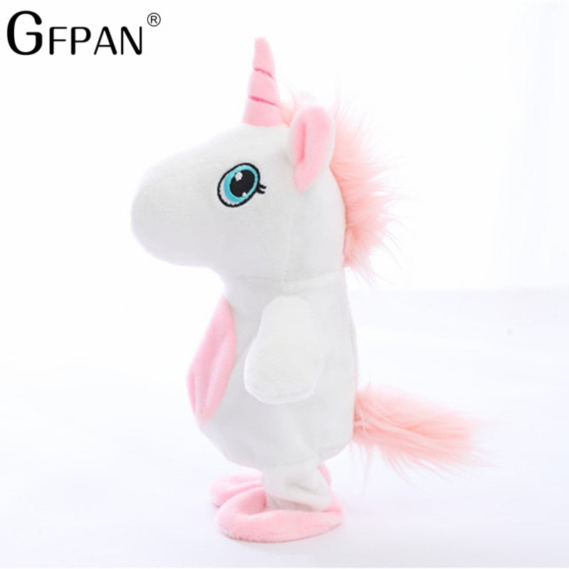 25cm Magic Unicorn Walking& Talking Stuffed Animal Horse Toy Sound Record Unicorn Plush Fantasy for Kids