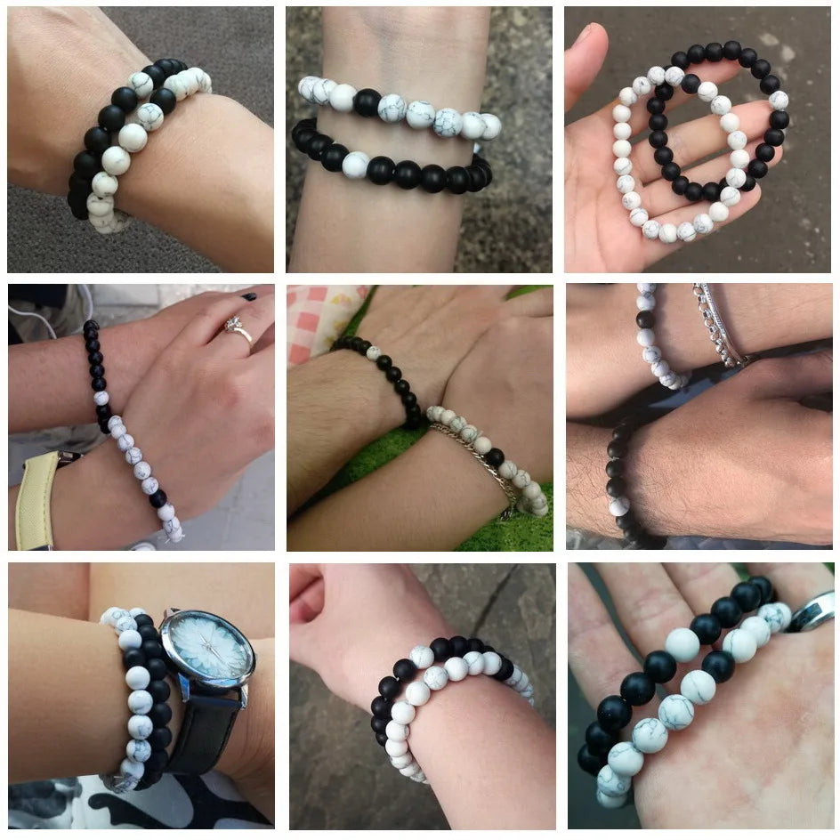 XQNI 2pcs/Set Style Couples Distance Bracelet Natural Stone Yoga Beaded Bracelet for Men Women Friend Charm Strand Jewelry