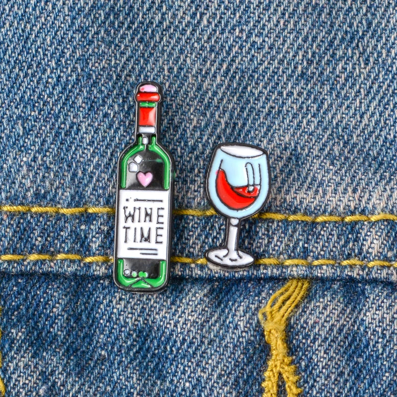 Wine Time Mini Cute Wine and Wine Glasses Couple Pins Red Wine Bottle Cup Brooches Enamel Pin Badge for Lovers Best Friend Pins