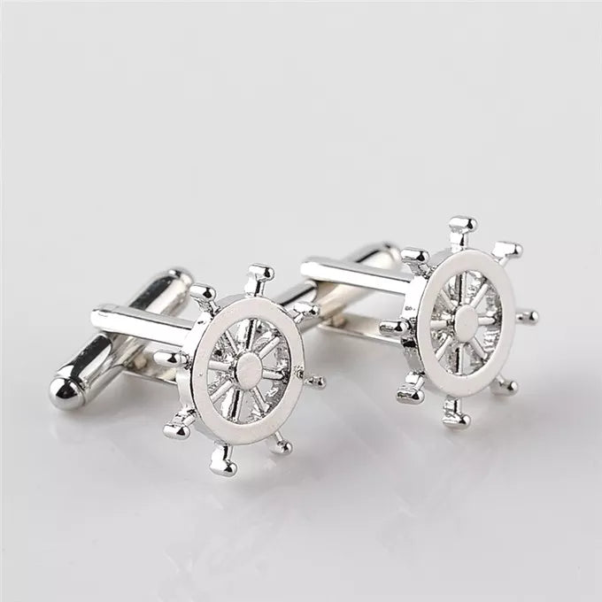 Silver Color Rudder Cufflinks High Quality Luxury Men Cuff Button Personality Captain French Men's Shirt CuffLinks Skipper