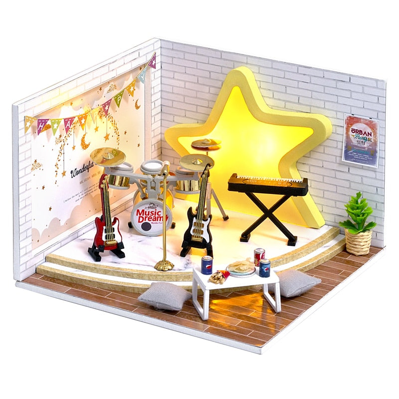 Doll House Furniture Diy Miniature 3D Wooden Miniaturas Dollhouse Toys for Children Birthday Casa Kitten Diary H013