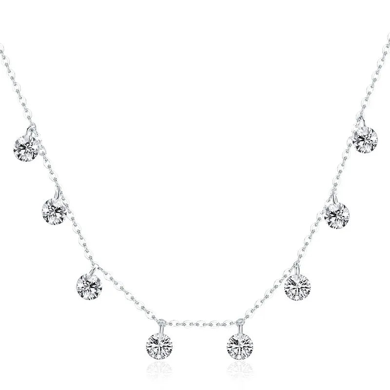 Bamoer 925 Sterling Silver 14K Gold Plated Dainty Chain Choker 5A Cubic Zirconia Pendant Necklace Women Girl Jewelry 16.53”