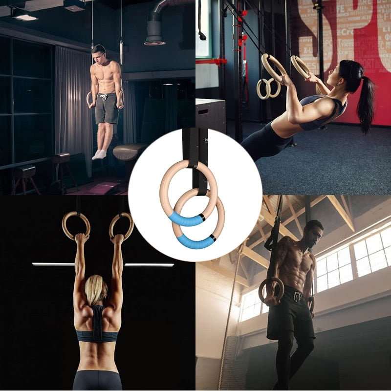 1 Pair Wood Gymnastics Rings With Adjustable Straps GYM Ring for Kids