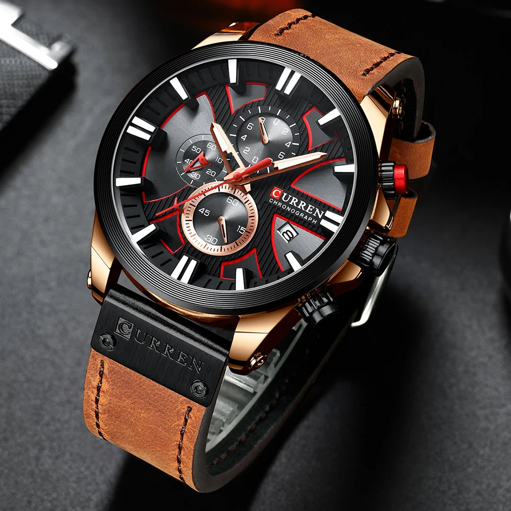 CURREN Watch Chronograph Sport Mens Watches Quartz Clock Leather Male Wristwatch Relogio Masculino for Men