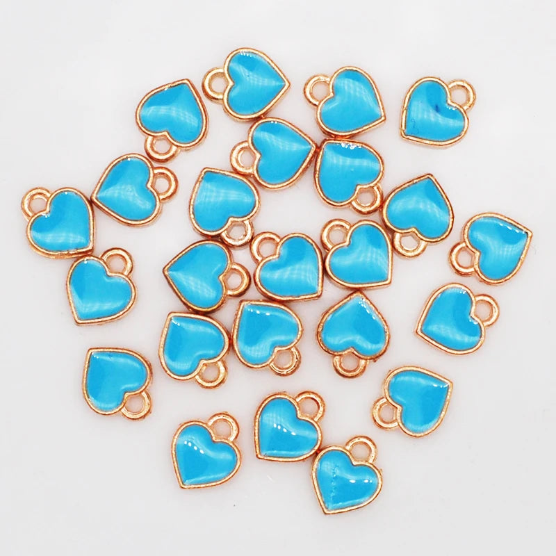50pcs/Lot Fashion Small Heart Shape Enamel Charms 7*8mm Gold Color Tone Oil Drop DIY Bracelet Floating Charms