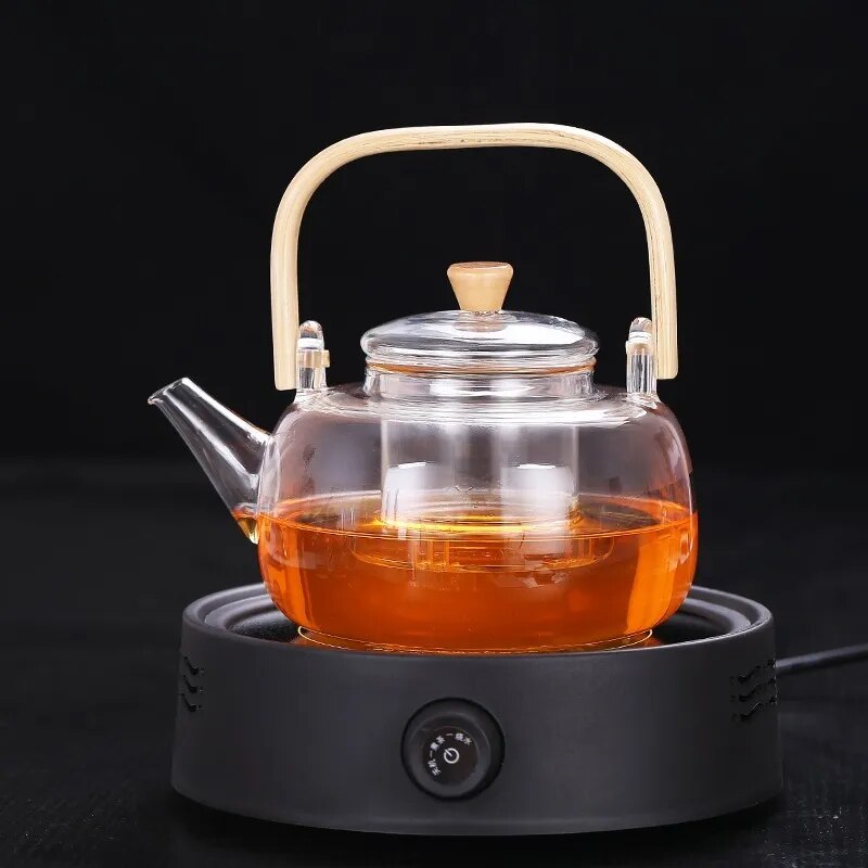Glass Teapot Heat-Resistant Borosilicate Boiling Thickened Bamboo Handle Hou