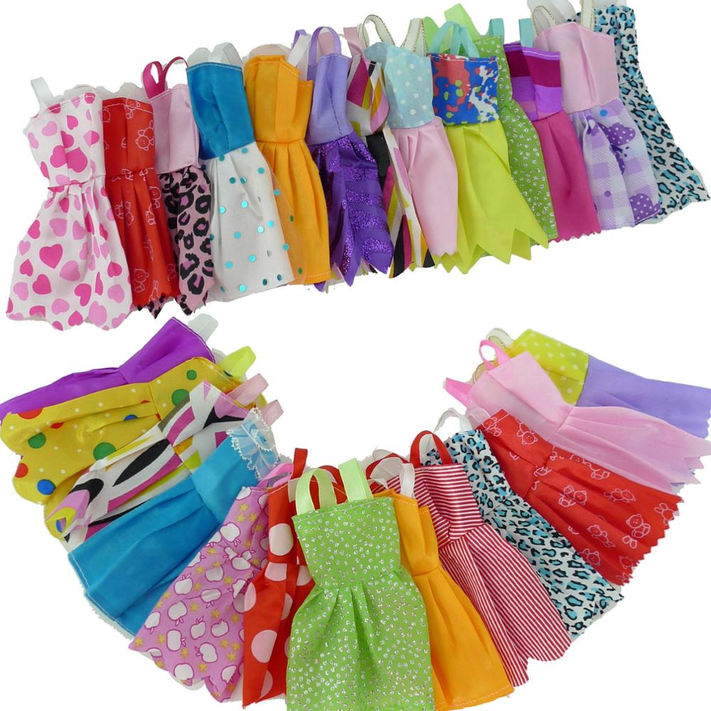 Random 10/20 Sets Mini Dress Colorful Summer Sleeveless Dollhouse Accessories Clothes for Barbie Doll Lovely Girl Toy Lot