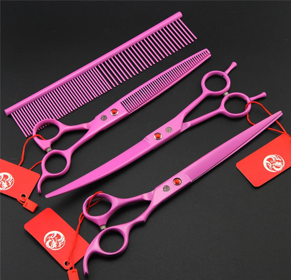 Brand Pet Grooming Scissors Set 7 8 Inch Professional Japan 440C Dog Shears Hair Cutting Thinning Curved Scissors With Comb Bag