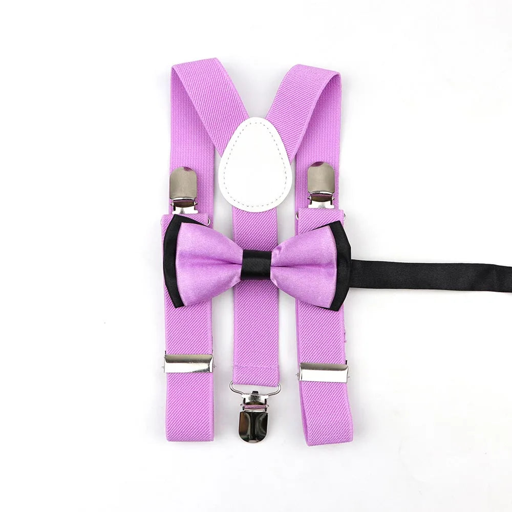 Solid Color Children Belt Bowtie Set Baby Boys Suspenders Polyester Y-Back Braces Two Colors Bow Tie Adjustable Elastic Kids