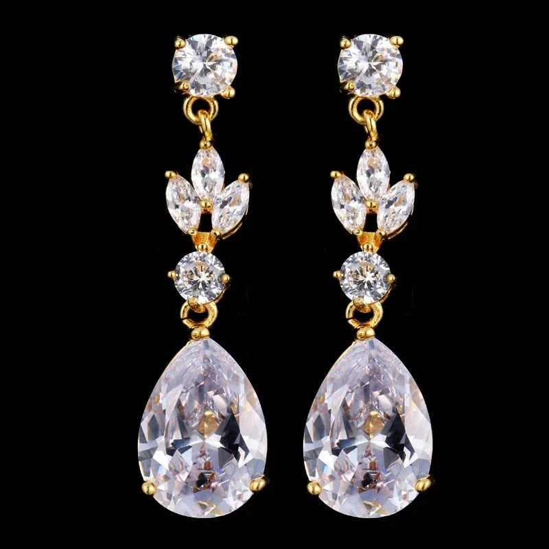 LXOEN Marquise Cut Flower Zirconia Crystal Long Drop Earrings for Women Shiny Leaf CZ Stone Bridal Wedding Jewelry