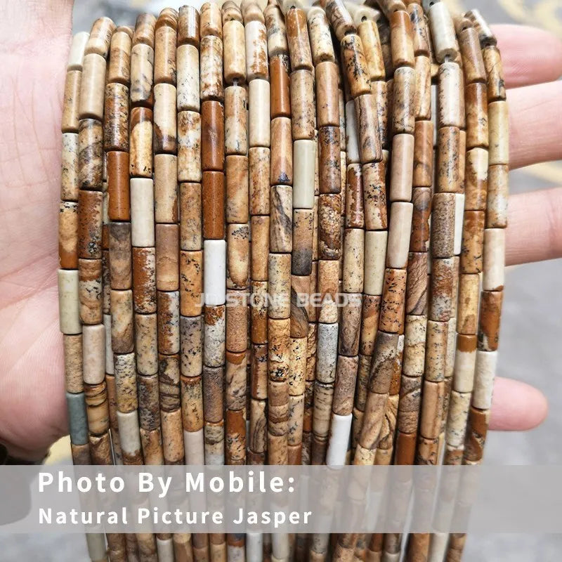 4*13mm Natural Stone Agate Jasper Turquoise Tube Shaped Beads Loose Cylindrical Bead for Jewelry Making DIY Bracelet Accessory