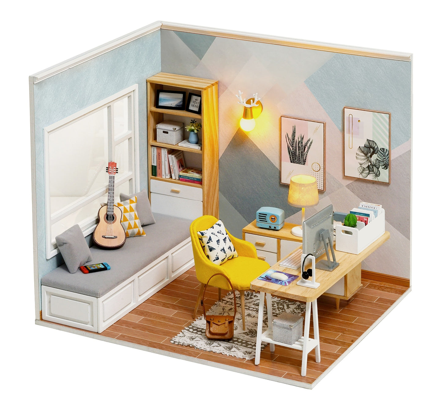 Doll House Furniture Diy Miniature 3D Wooden Miniaturas Dollhouse Toys for Children Birthday Casa Kitten Diary H013