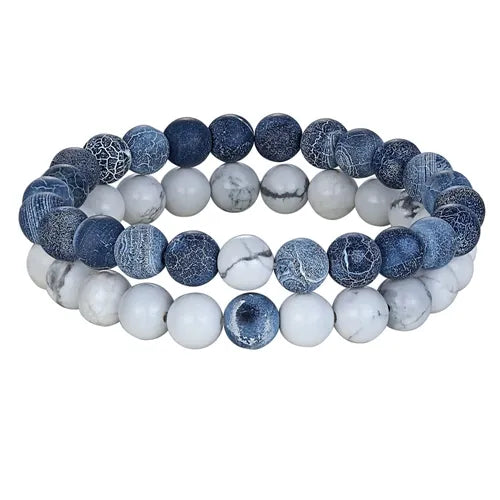 XQNI 2pcs/Set Style Couples Distance Bracelet Natural Stone Yoga Beaded Bracelet for Men Women Friend Charm Strand Jewelry