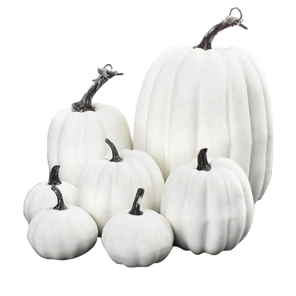 7pcs Artificial Pumpkin Mold White Yellow Halloween Thanksgiving Autumn Harvest Pumpkin Props for Home Halloween Decoration