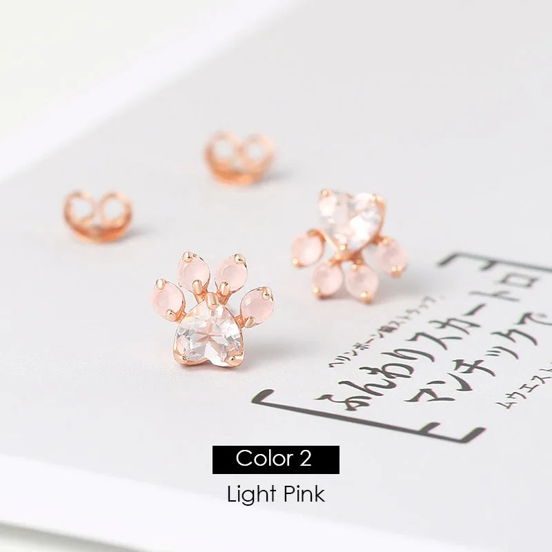 LAMOON Cat Paw 925 Sterling Silver Earrings for Women Rose Quartz Stud Earring Gemstone Stud Earings Fine Jewelry EI040-2