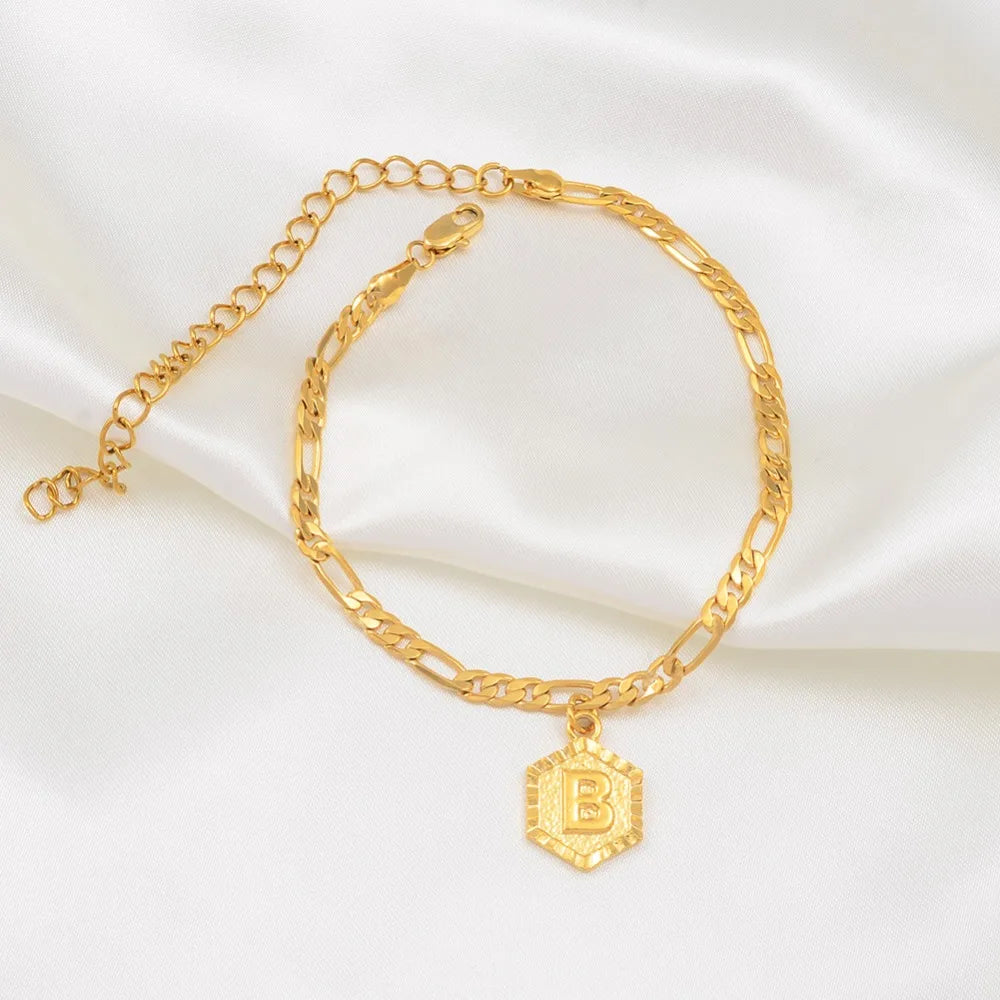 Anniyo 21cm + 10cm Extender Chain / A-Z Initial Letter Anklet for Women Alphabet Jewelry Foot Chain Girl #105906