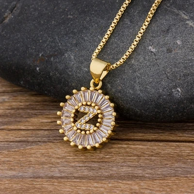 Nidin Women Girls Initial Letter Necklace 26 Letters Charm Family Name Pendant Copper Zircon Jewelry