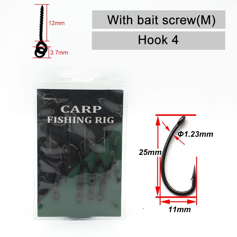 4PCS Carp Rig Coated Barbed Carp Fishing Hook Ready Tied Ronnie Rig Hook Links Hair Combi Chod Rig 4 6 8