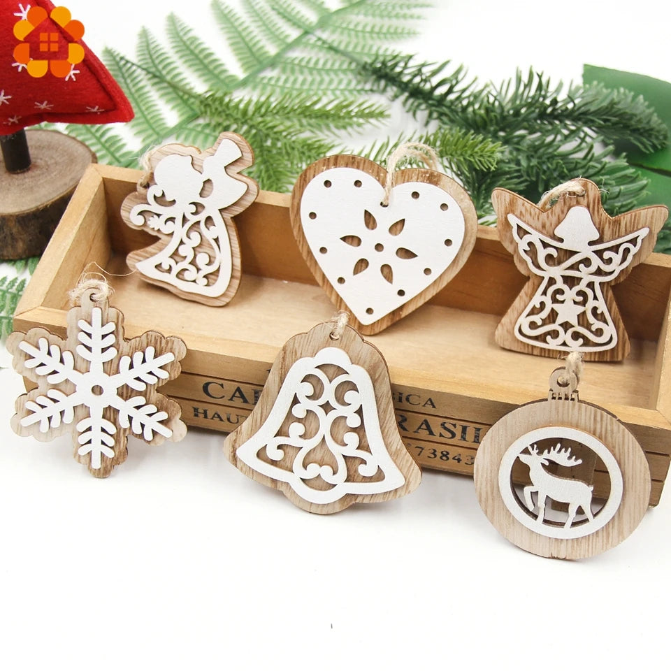 2pcs/Lot DIY Creative Small Hollow Christmas Wooden Ornaments for Home Christmas Party Ornament Decorations Kids Supplies