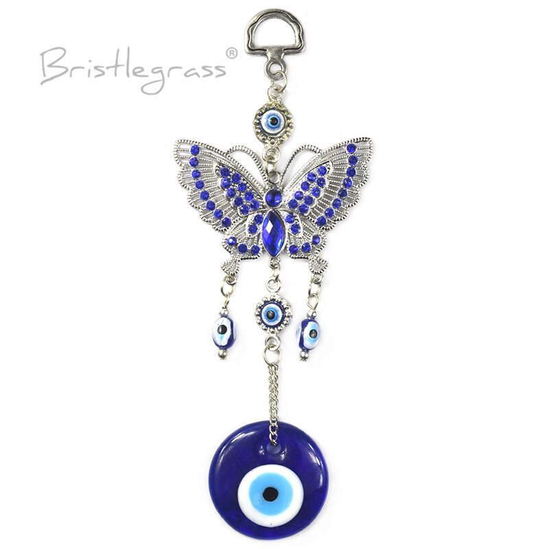 BRISTLEGRASS Turkish Blue Evil Eye Rhinestone Butterfly Wall Hanging Pendants Amulets Lucky Charm Blessing Protection Decor