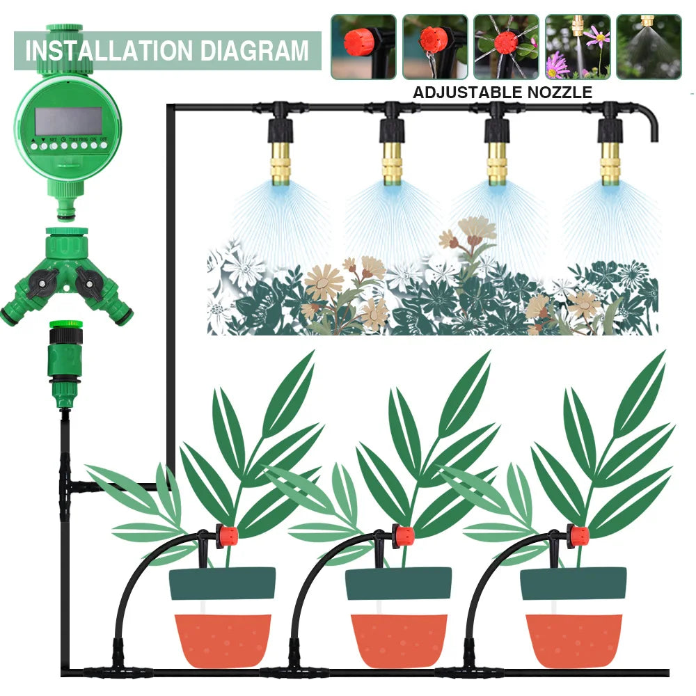 MUCIAKIE 5m-50m Automatic Garden Watering System Kits Self Garden Irrigation Watering Kits Micro Drip Mist Spray Cooling System