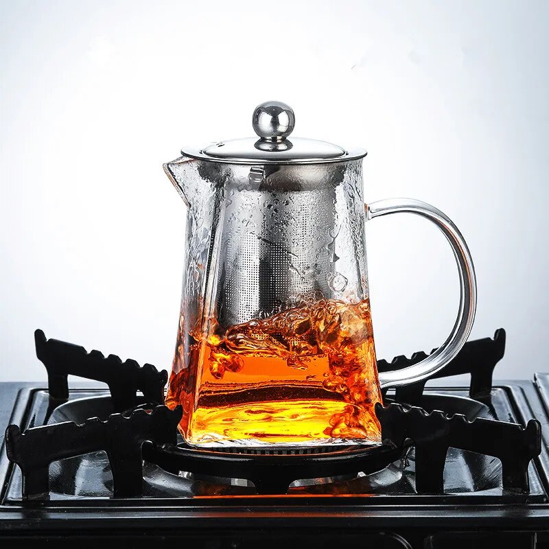 Heat Resistant Glass Teapot With Stainless Steel Tea Infuser Filter Flower Tea K