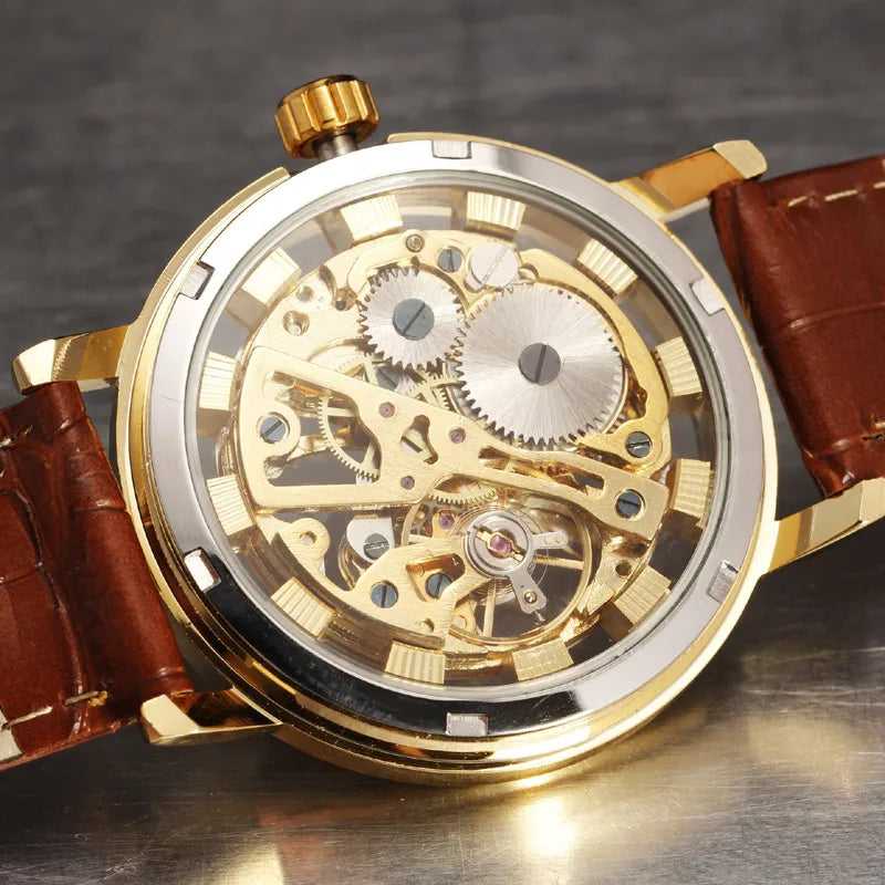 Casual New Fashion SEWOR Brand Skeleton Men Male Military Army Clock Classic Luxury Gold Mechanical Hand Wind Wrist Watch