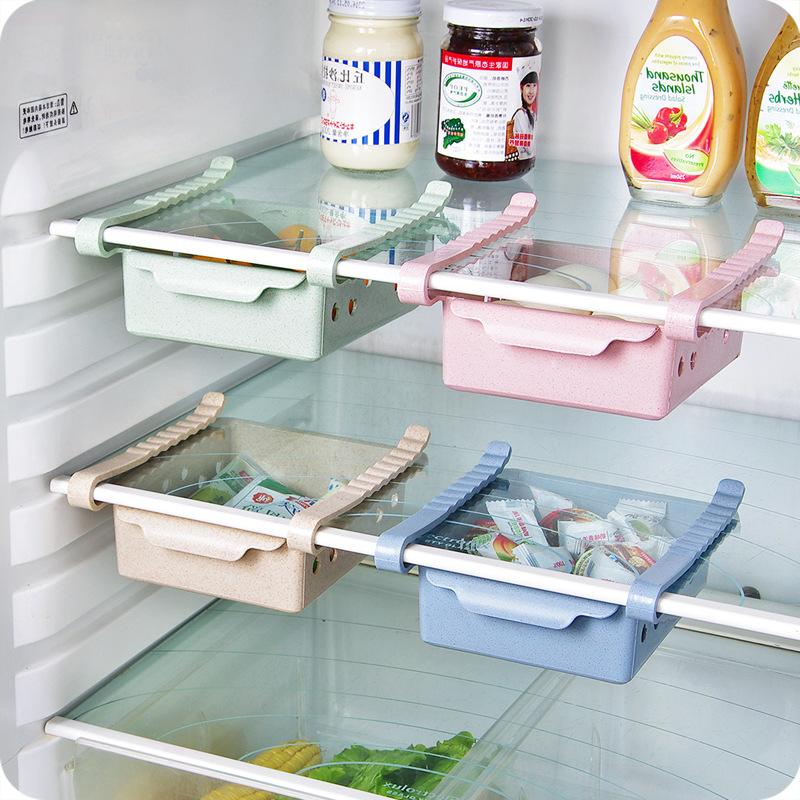 ABS Slide Storage Rack Organizer Adjustable Refrigerator Shelf Holder Drawer Organiser Space Saver Fruit Snack Kitchen Rack Shel