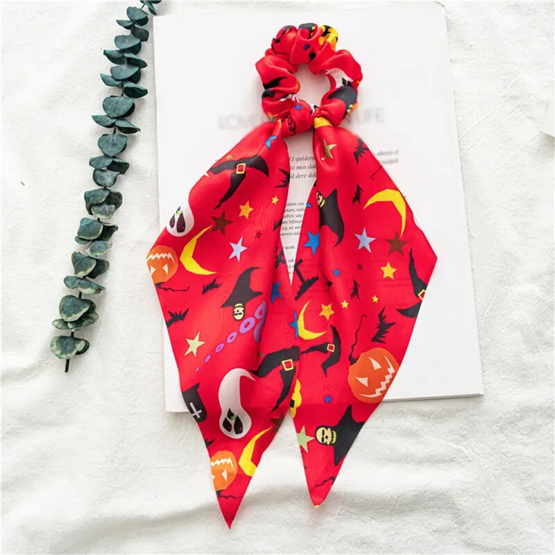 Santa Claus Bows Hair Scrunchies Long Ribbon Ponytail Scarf Hair Tie Women Girls Elastic Hair Bands Christmas Hair Accessories