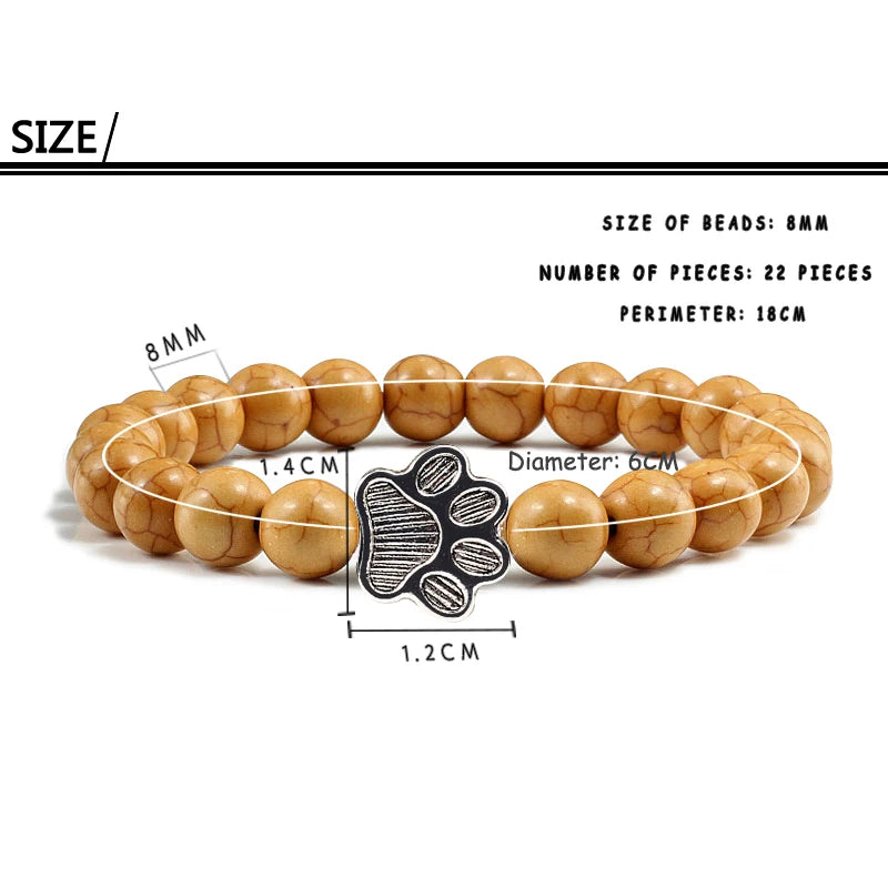 Natural Matte Black Lava Volcanic Stone Paw Print Charm Bracelet Homme Femme Pet Memorial Cat Dog Lovers Jewelry Bracelets
