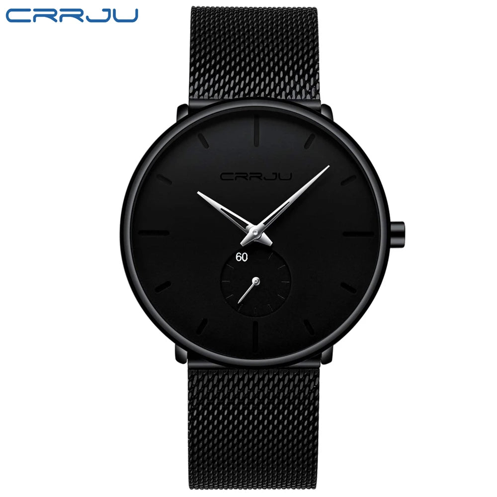Men Watch CRRJU Watch Women Quartz Dress Watch for Men Dress Watches Fashion Unisex Ultra Thin Wristwatch Relojes Para Hombre