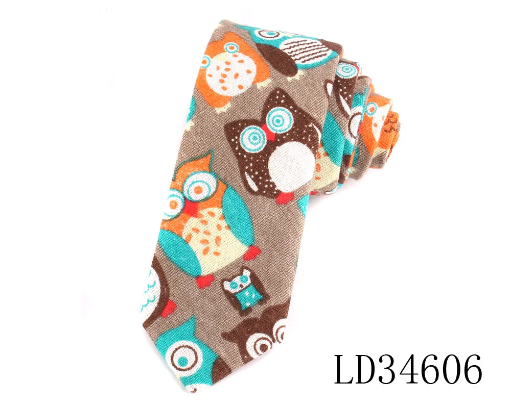 CartoonSkinny Tie for Men Women Narrow Neck Tie for Wedding Casual Cartoon Neckties Classic Suits Slim Cotton Linen Neck Ties