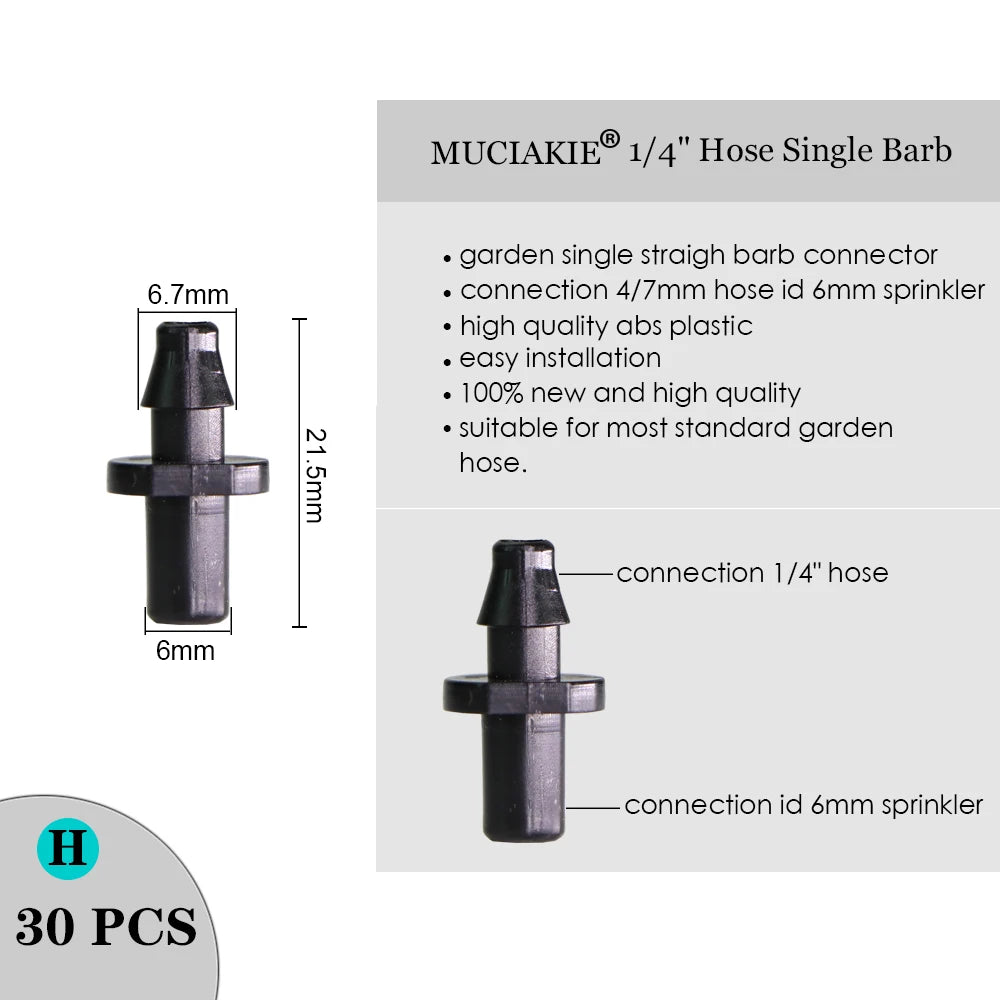 MUCIAKIE Sprinkler Irrigation 1/4 Inch Barb Tee Single Double Barb Barbed Water Pipe Connectors for 4/7mm Hose Garden Fitting