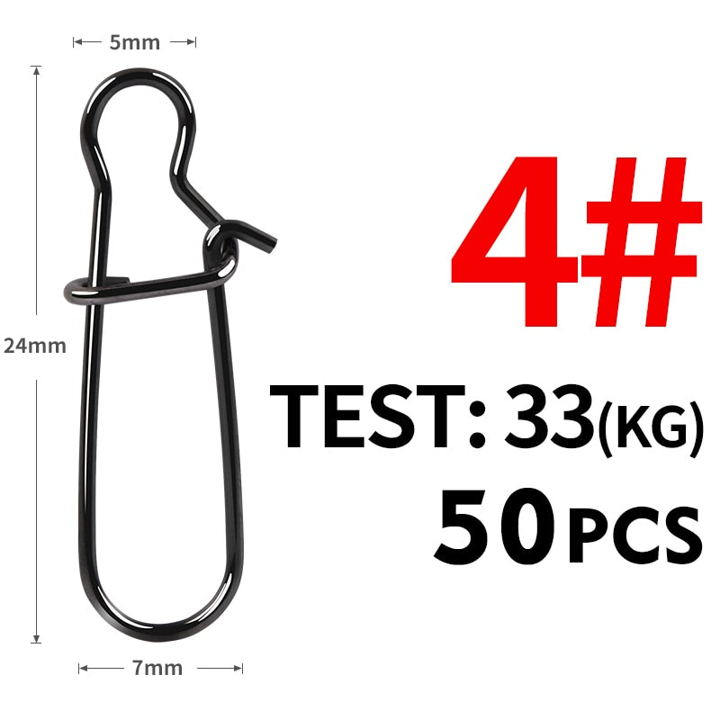Meredith 50pcs Stainless Steel Fishing Connector Fast Clip Lock Snap Swivel Solid Rings Safety Snaps Fishing Hook Tool Snap